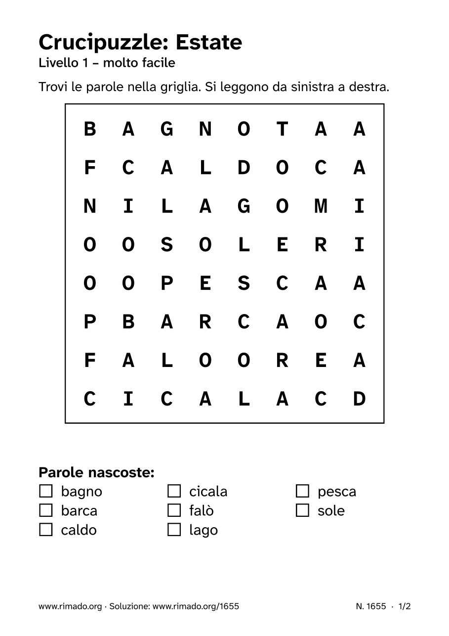 Anteprima del foglio stampato: Crucipuzzle «Estate», n. 1655