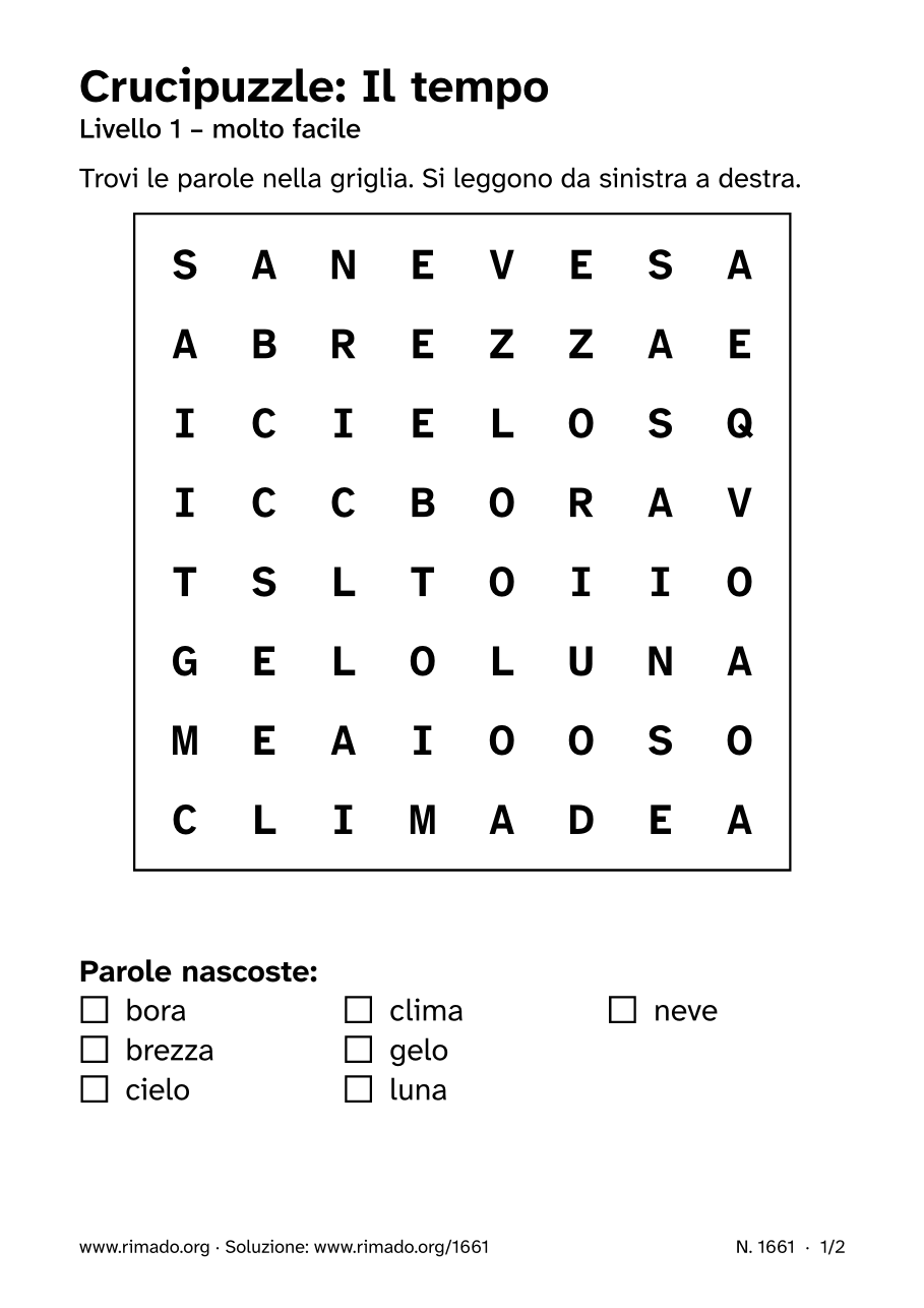 Anteprima del foglio stampato: Crucipuzzle «Il tempo», n. 1661