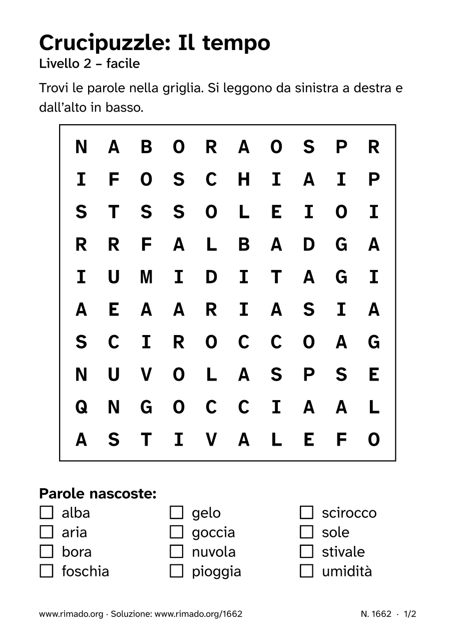 Anteprima del foglio stampato: Crucipuzzle «Il tempo», n. 1662