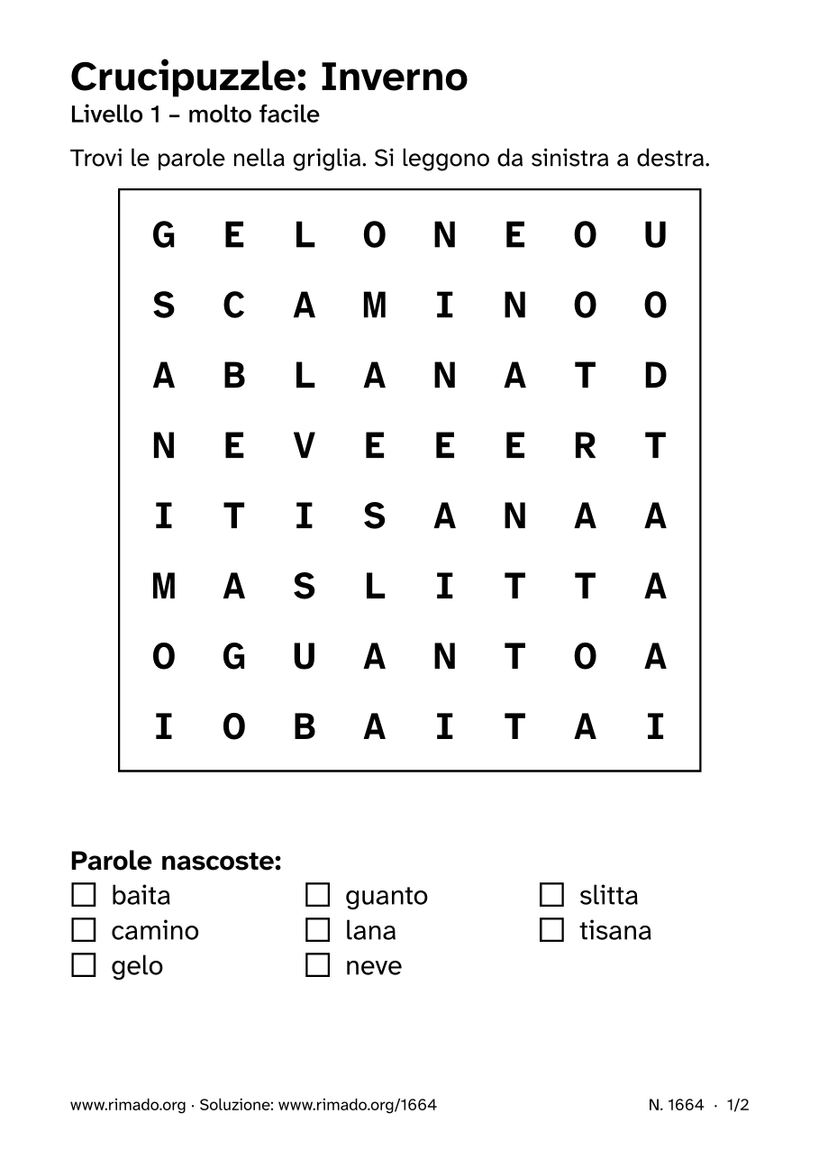 Anteprima del foglio stampato: Crucipuzzle «Inverno», n. 1664
