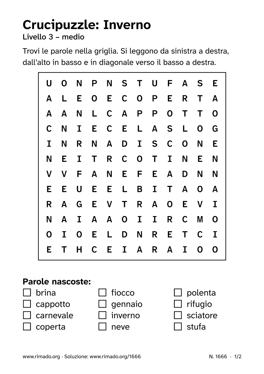 Anteprima del foglio stampato: Crucipuzzle «Inverno», n. 1666