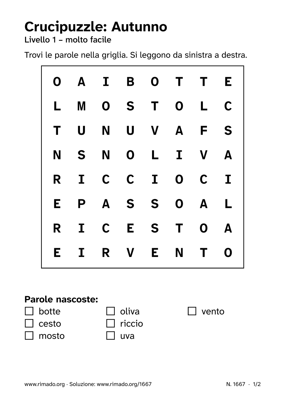 Anteprima del foglio stampato: Crucipuzzle «Autunno», n. 1667