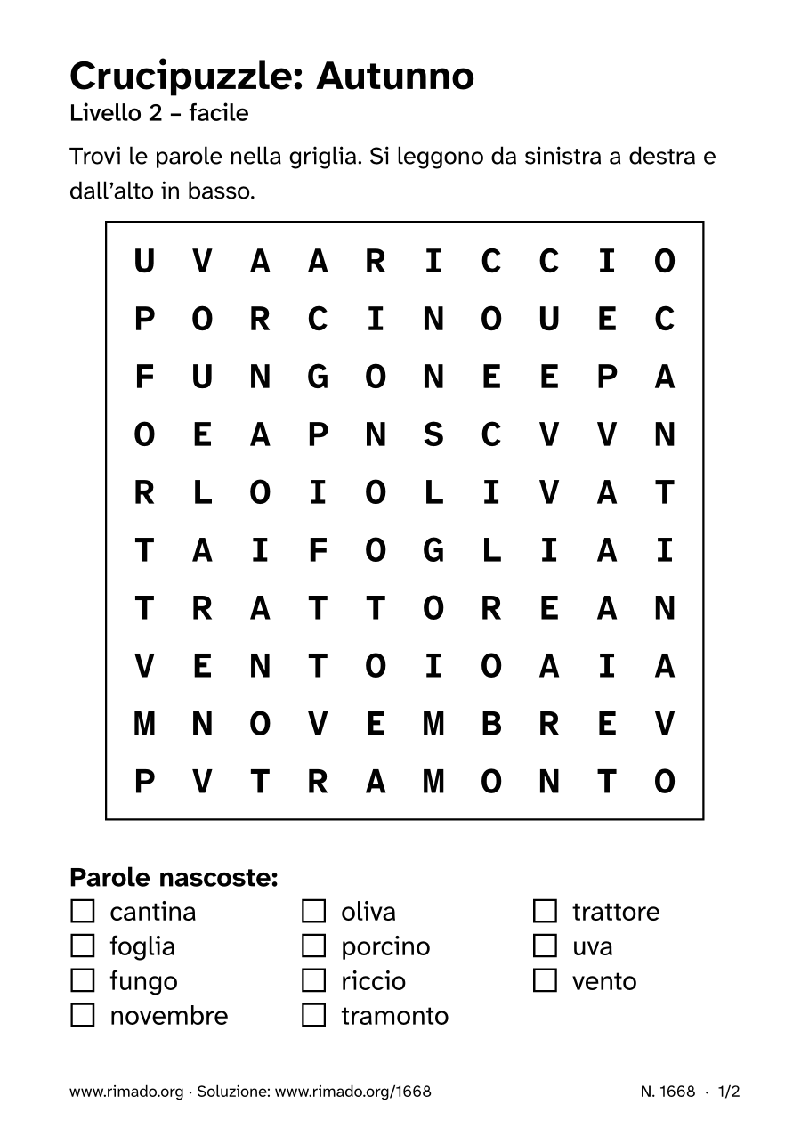 Anteprima del foglio stampato: Crucipuzzle «Autunno», n. 1668