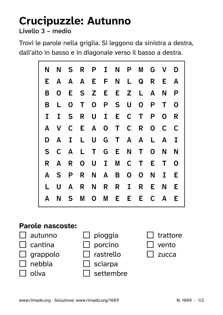 Anteprima del foglio stampato: Crucipuzzle «Autunno», n. 1669