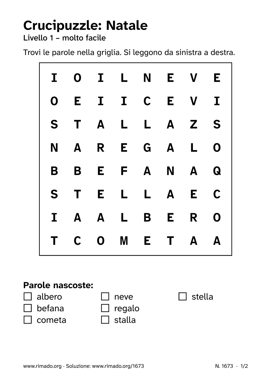 Anteprima del foglio stampato: Crucipuzzle «Natale», n. 1673