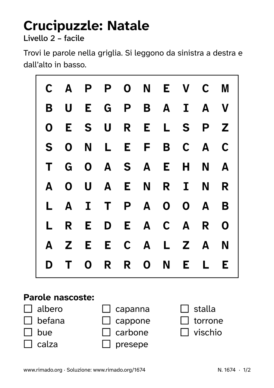Anteprima del foglio stampato: Crucipuzzle «Natale», n. 1674