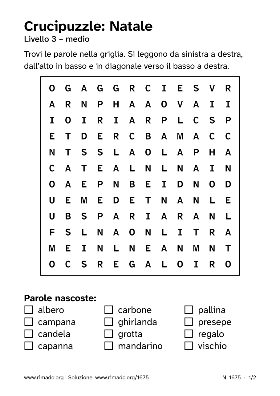 Anteprima del foglio stampato: Crucipuzzle «Natale», n. 1675