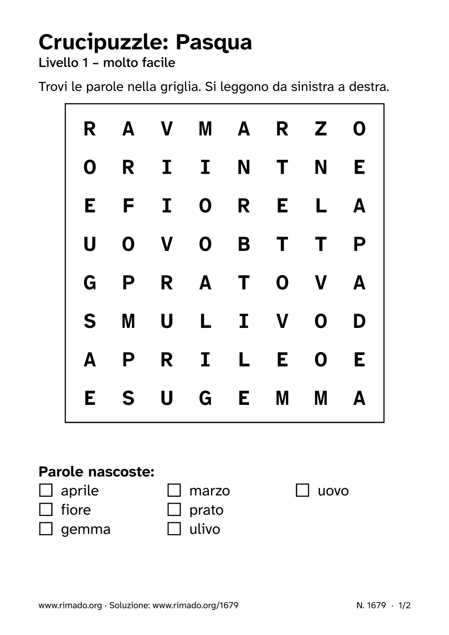 Anteprima del foglio stampato: Crucipuzzle «Pasqua», n. 1679
