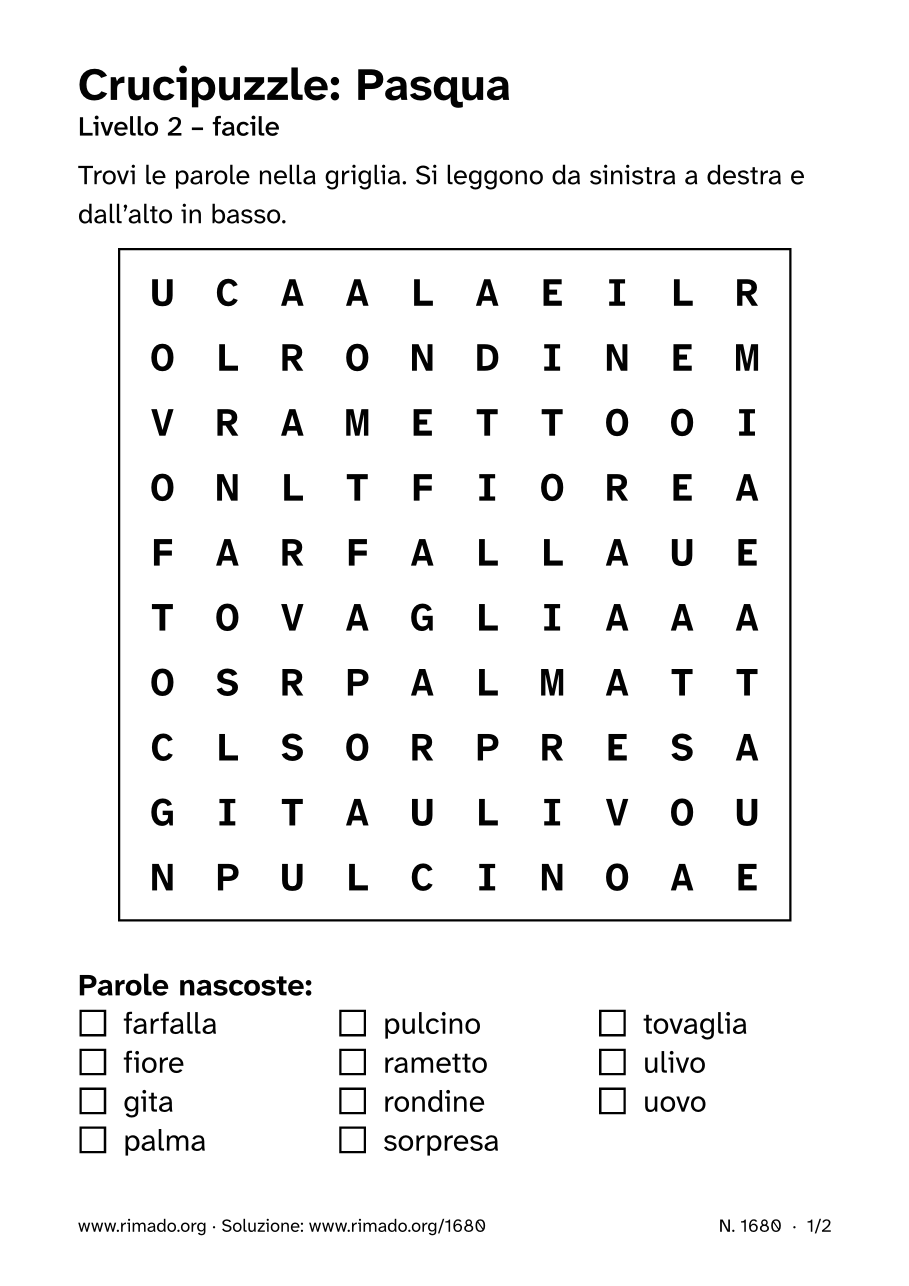 Anteprima del foglio stampato: Crucipuzzle «Pasqua», n. 1680