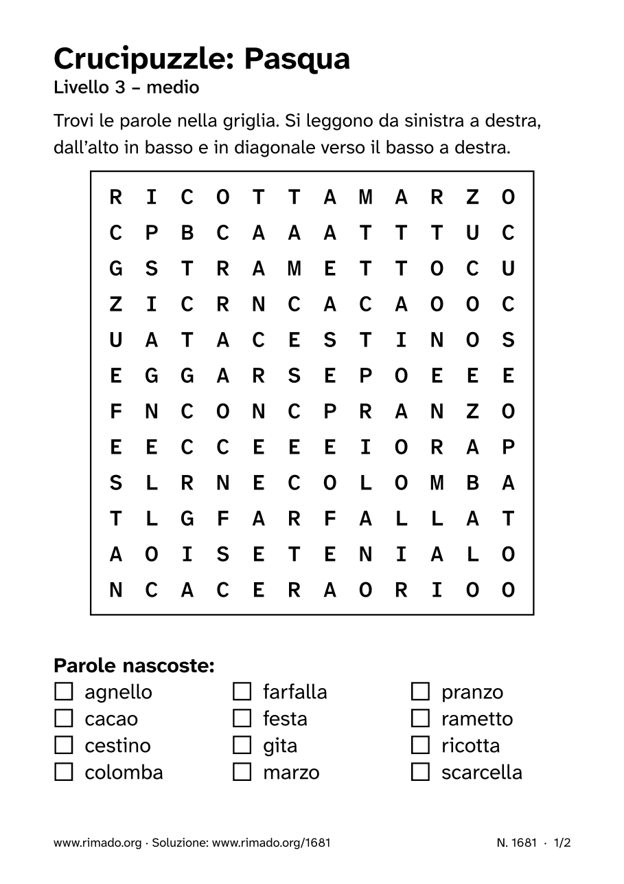 Anteprima del foglio stampato: Crucipuzzle «Pasqua», n. 1681