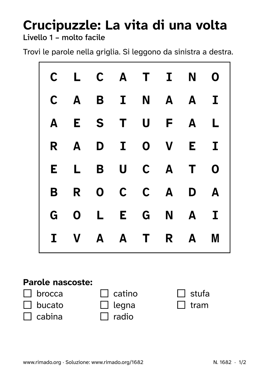 Anteprima del foglio stampato: Crucipuzzle «La vita di una volta», n. 1682