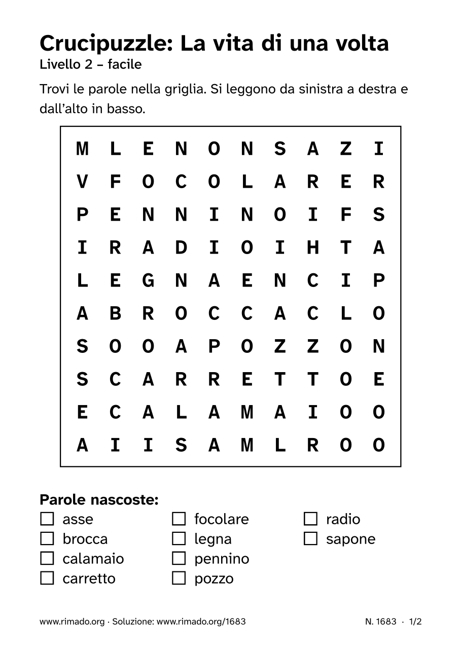 Anteprima del foglio stampato: Crucipuzzle «La vita di una volta», n. 1683