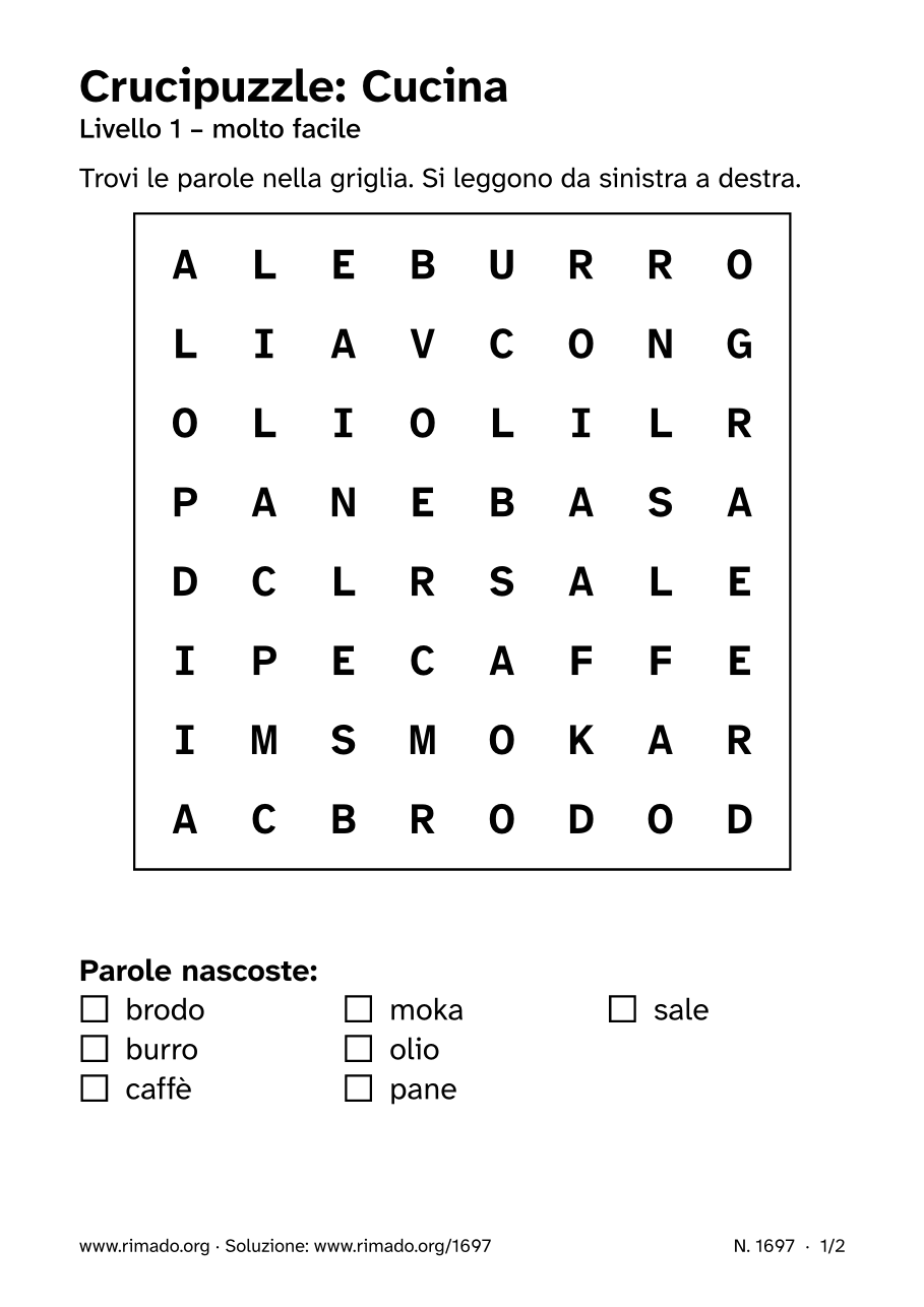 Anteprima del foglio stampato: Crucipuzzle «Cucina», n. 1697