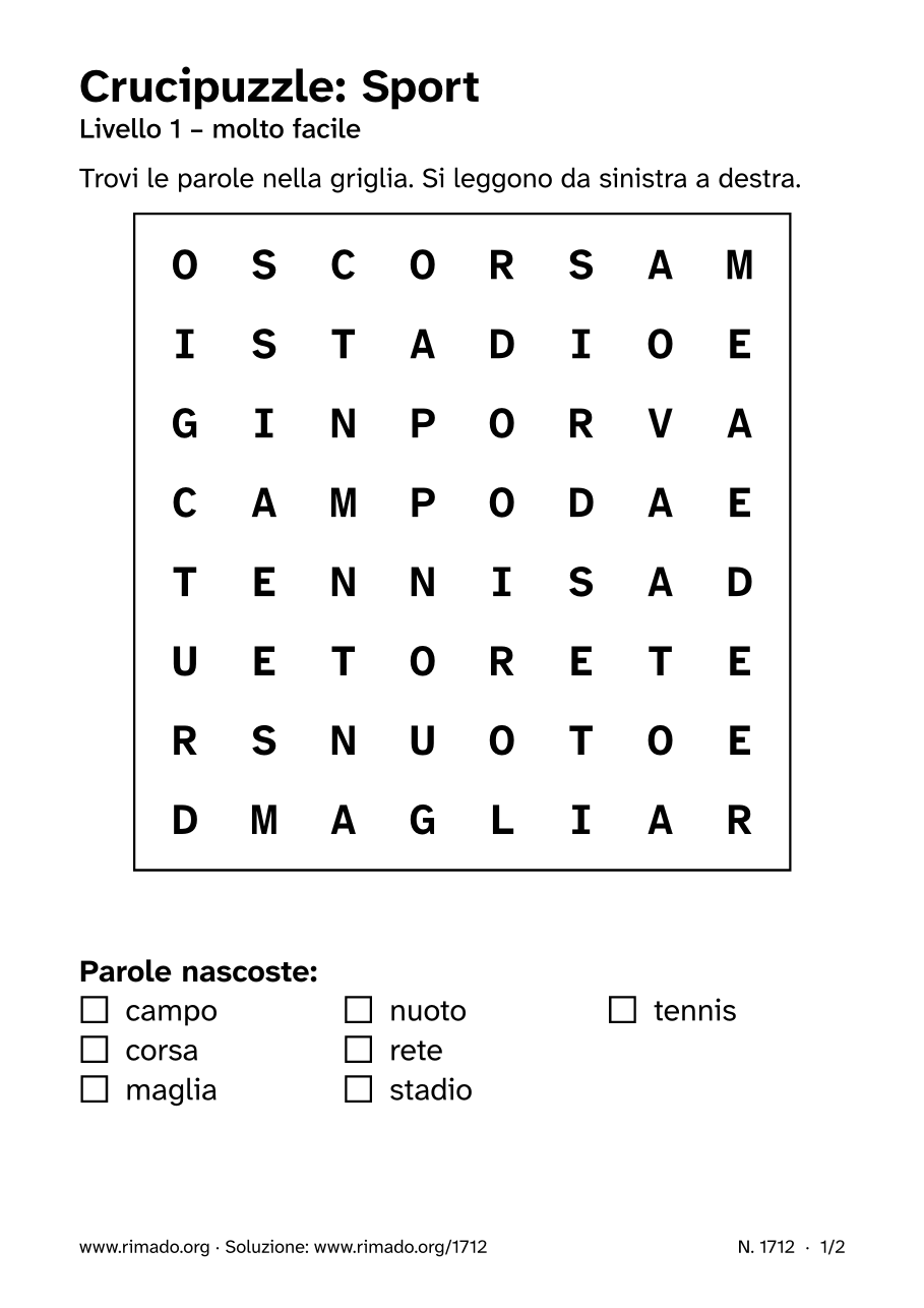 Anteprima del foglio stampato: Crucipuzzle «Sport», n. 1712