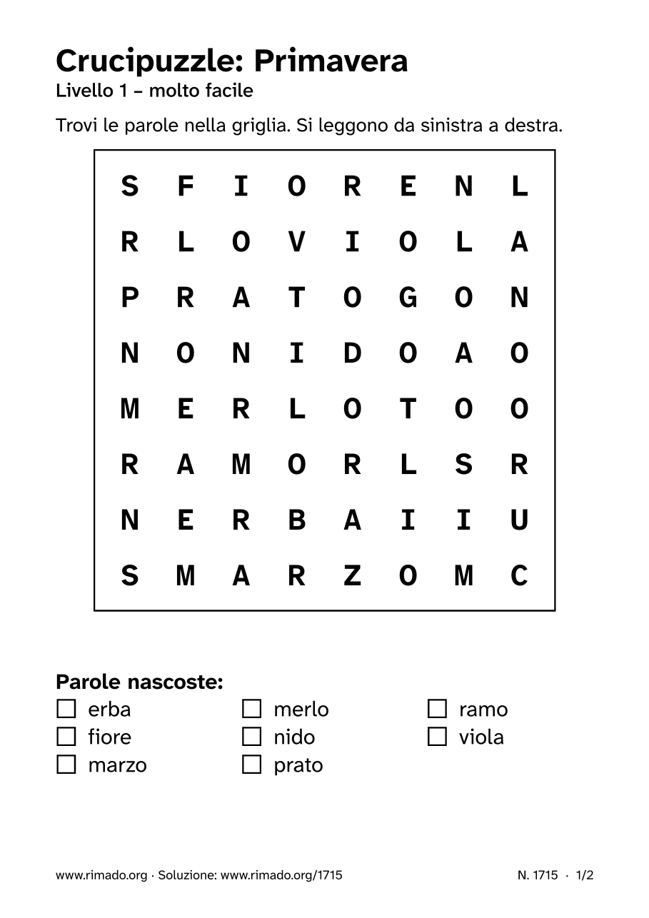Anteprima del foglio stampato: Crucipuzzle «Primavera», n. 1715