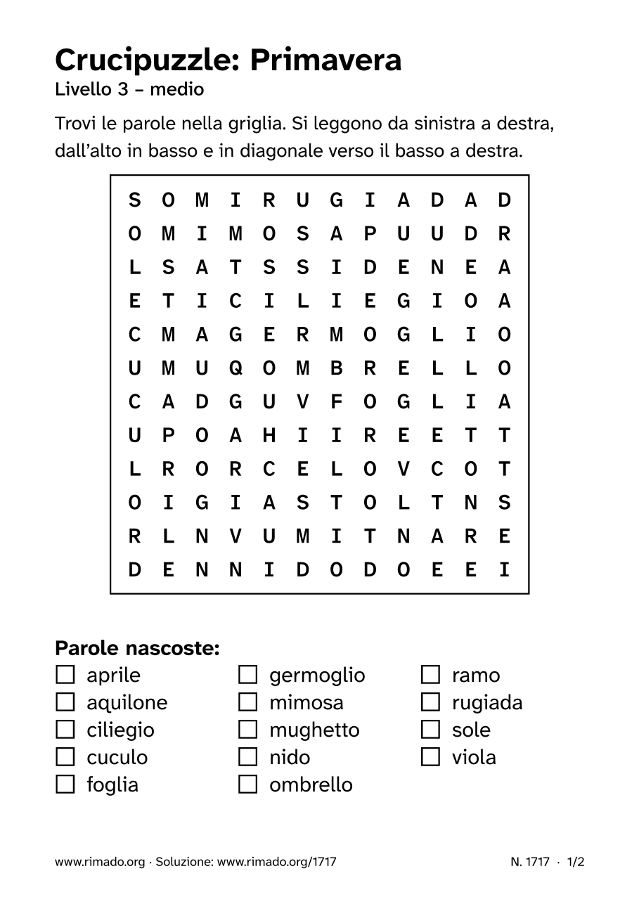 Anteprima del foglio stampato: Crucipuzzle «Primavera», n. 1717