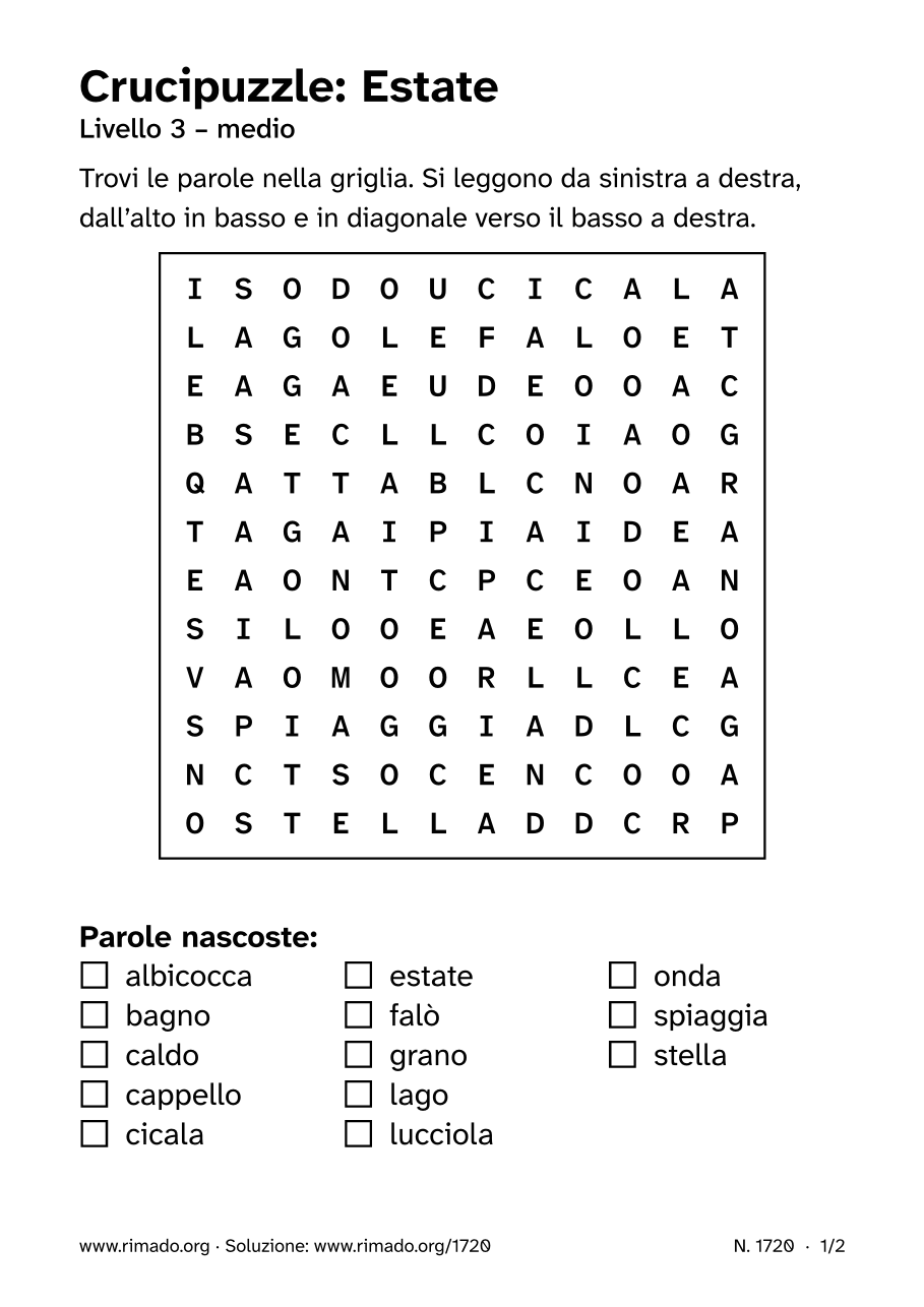 Anteprima del foglio stampato: Crucipuzzle «Estate», n. 1720