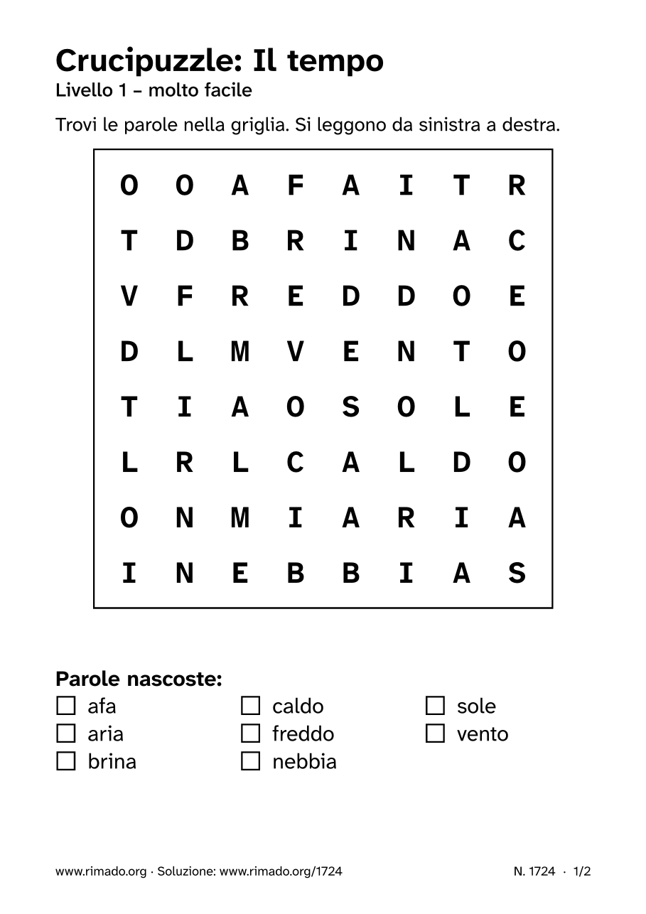 Anteprima del foglio stampato: Crucipuzzle «Il tempo», n. 1724
