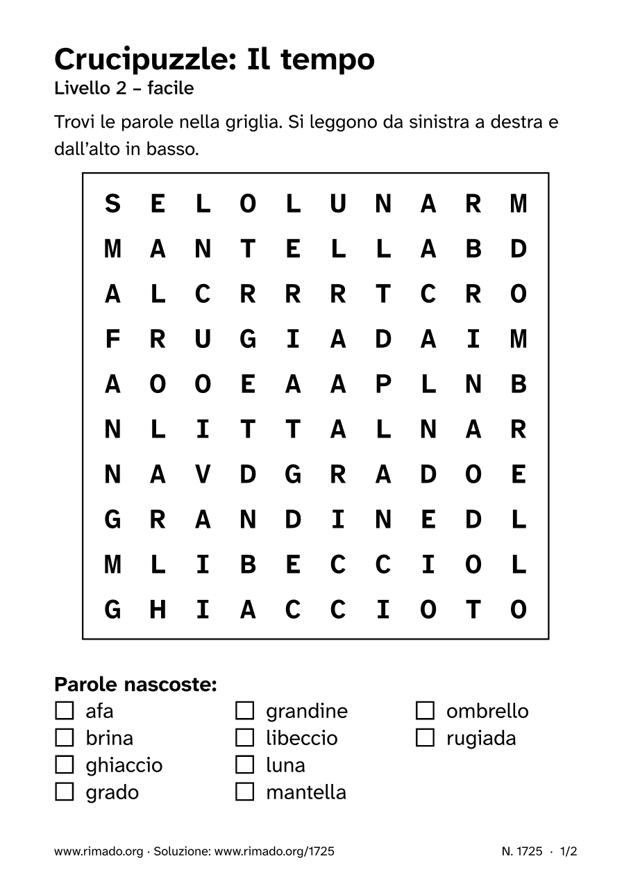 Anteprima del foglio stampato: Crucipuzzle «Il tempo», n. 1725