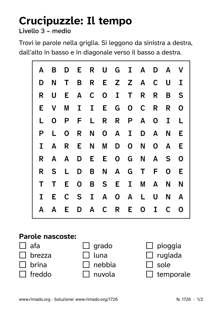 Anteprima del foglio stampato: Crucipuzzle «Il tempo», n. 1726