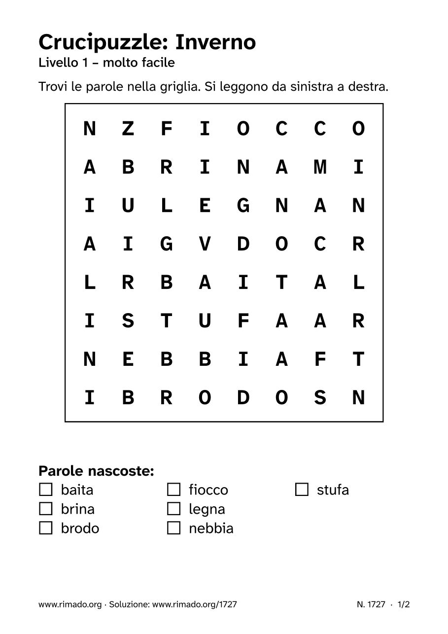 Anteprima del foglio stampato: Crucipuzzle «Inverno», n. 1727