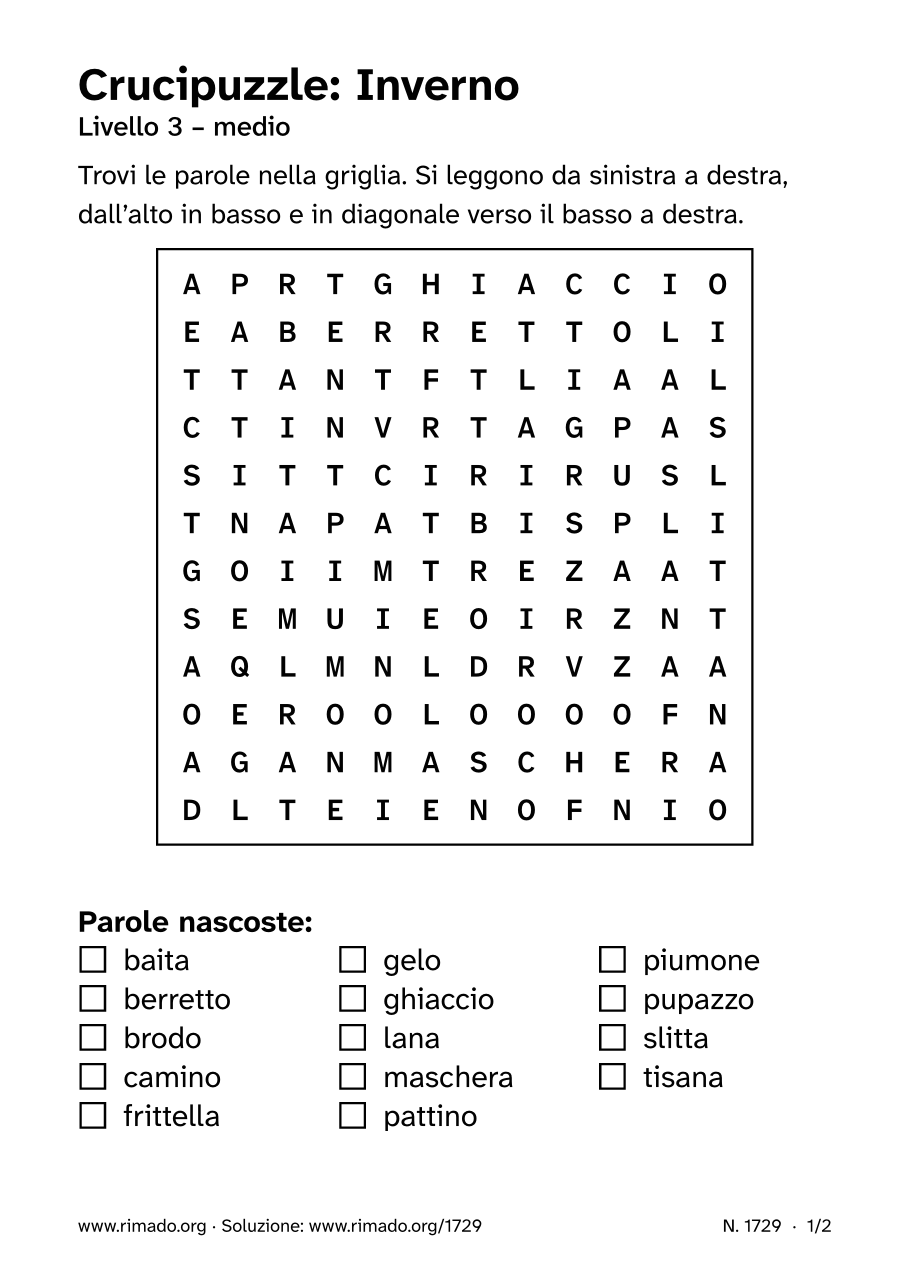 Anteprima del foglio stampato: Crucipuzzle «Inverno», n. 1729