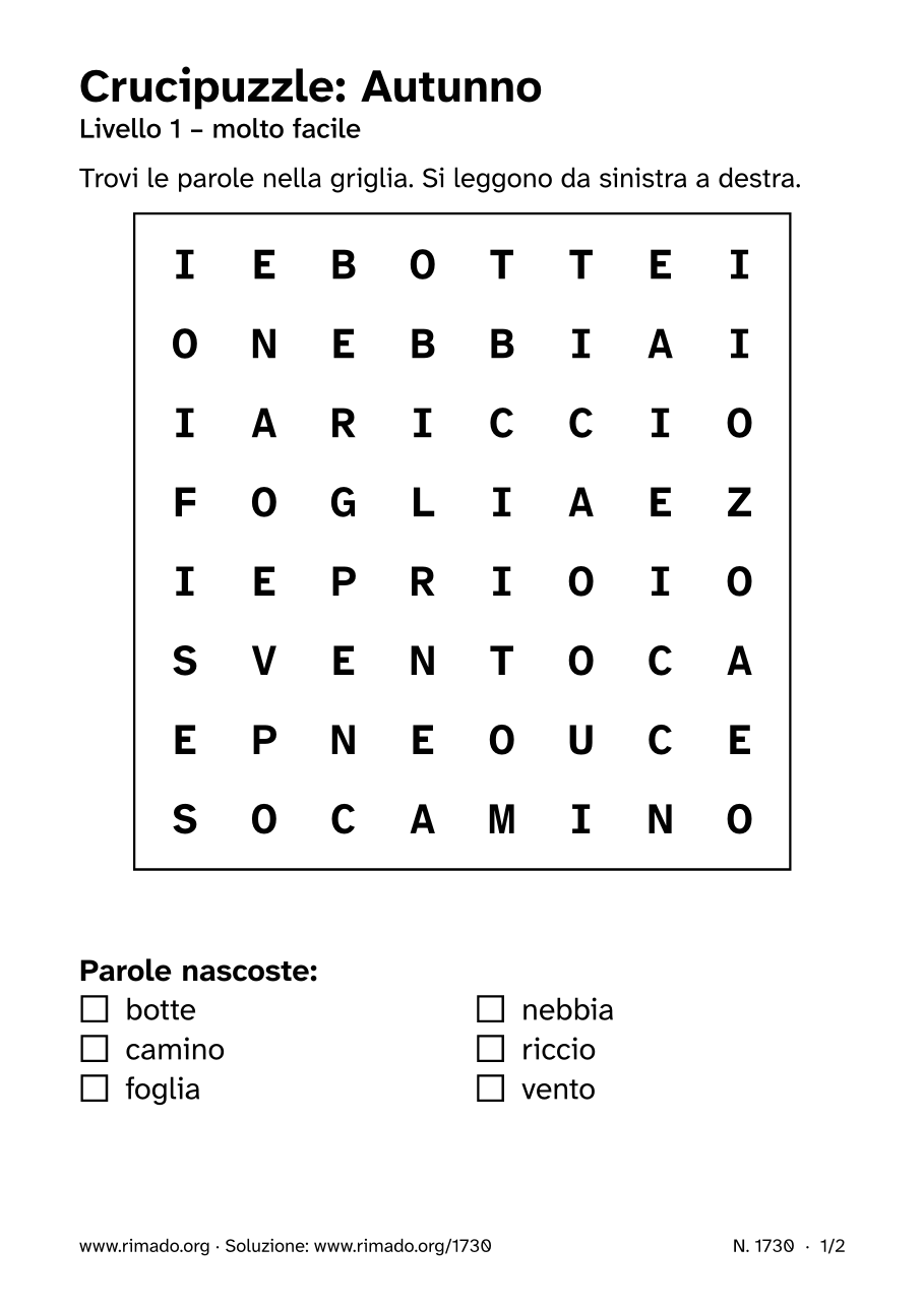 Anteprima del foglio stampato: Crucipuzzle «Autunno», n. 1730