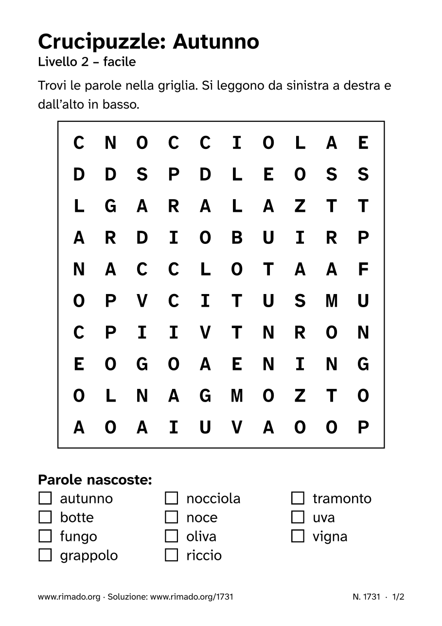 Anteprima del foglio stampato: Crucipuzzle «Autunno», n. 1731