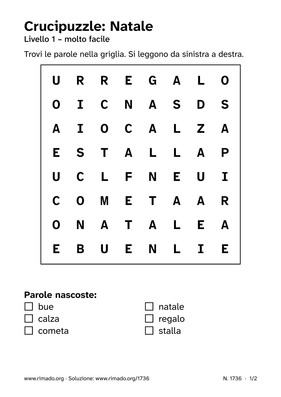 Anteprima del foglio stampato: Crucipuzzle «Natale», n. 1736
