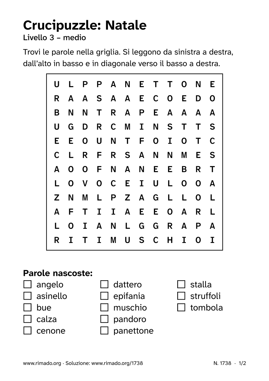 Anteprima del foglio stampato: Crucipuzzle «Natale», n. 1738