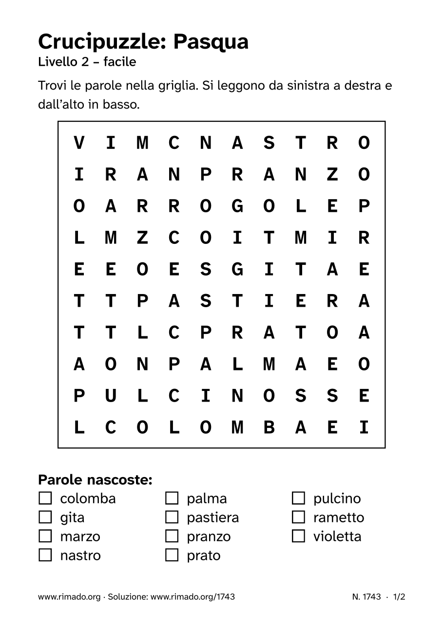 Anteprima del foglio stampato: Crucipuzzle «Pasqua», n. 1743