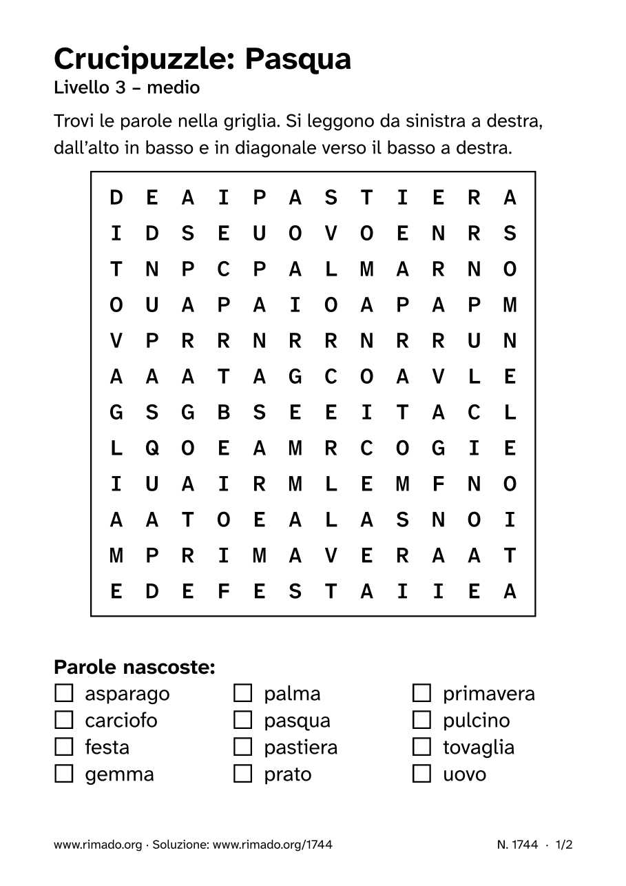 Anteprima del foglio stampato: Crucipuzzle «Pasqua», n. 1744