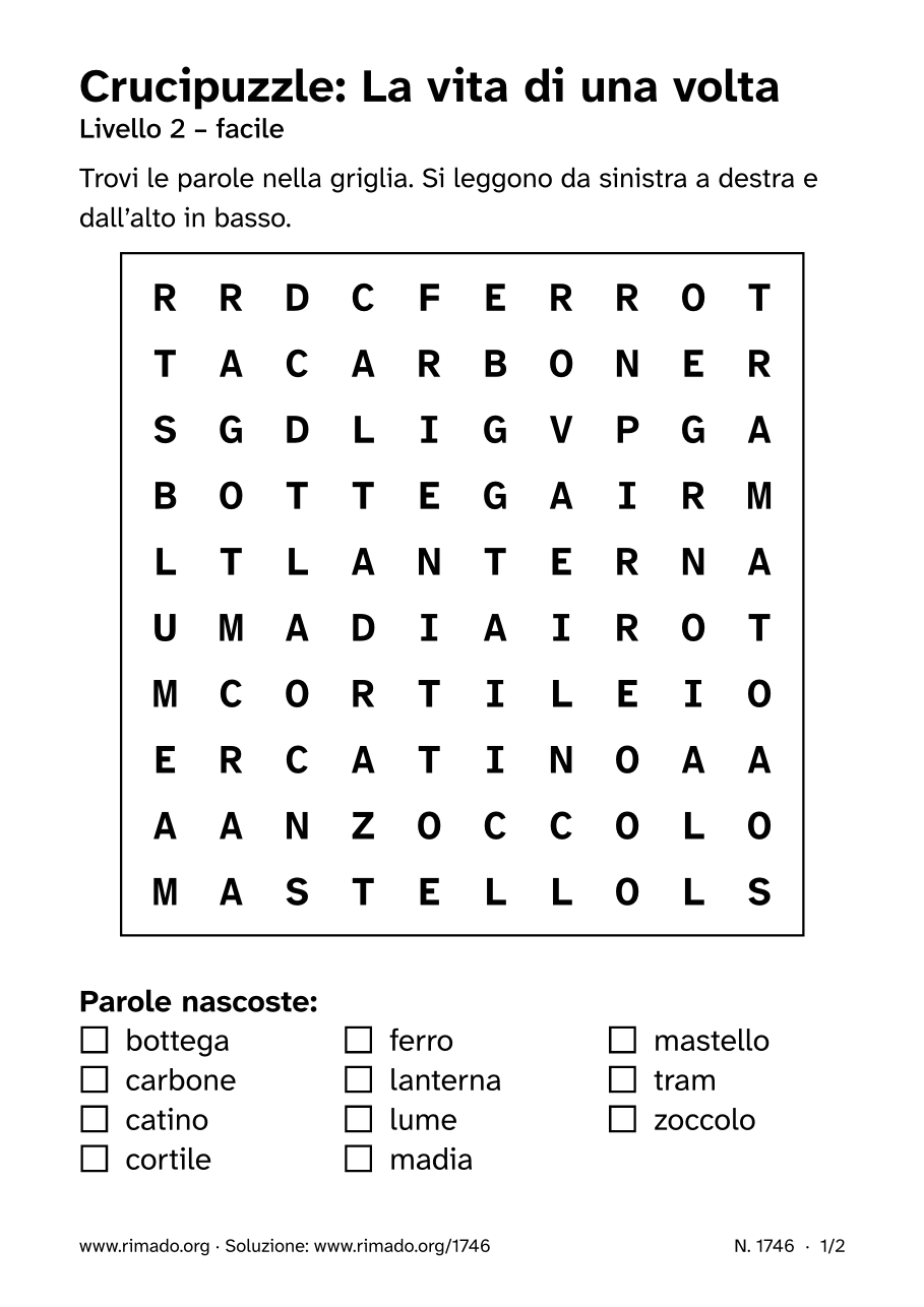 Anteprima del foglio stampato: Crucipuzzle «La vita di una volta», n. 1746