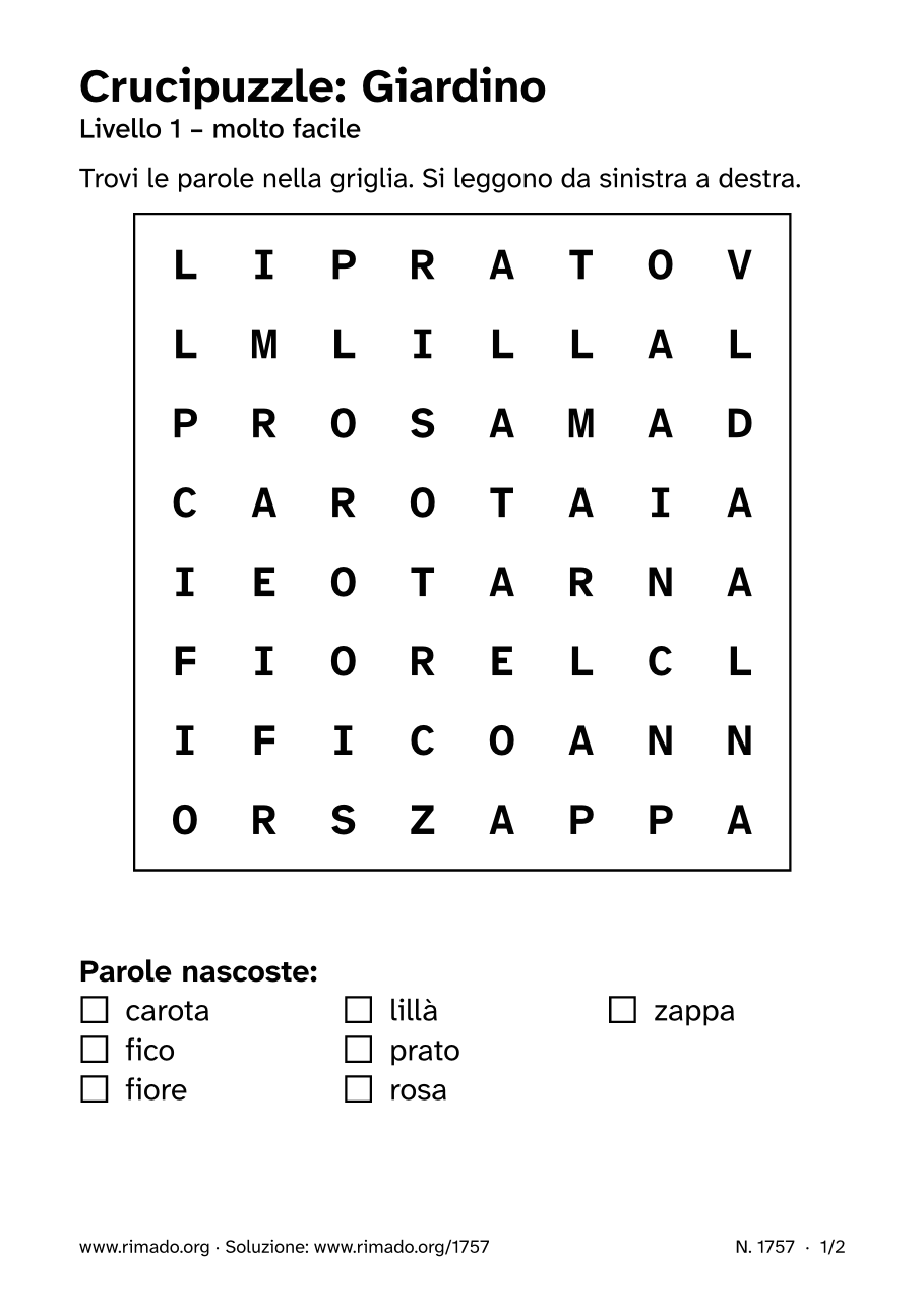 Anteprima del foglio stampato: Crucipuzzle «Giardino», n. 1757