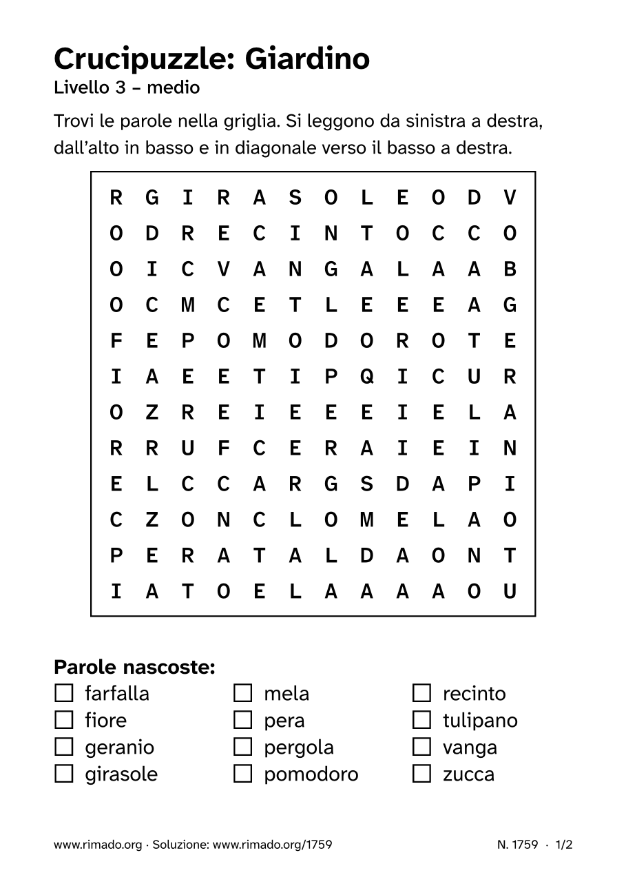 Anteprima del foglio stampato: Crucipuzzle «Giardino», n. 1759