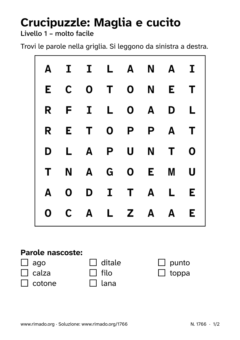 Anteprima del foglio stampato: Crucipuzzle «Maglia e cucito», n. 1766