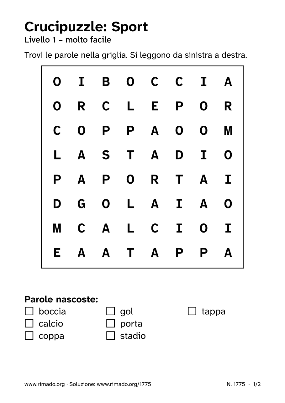 Anteprima del foglio stampato: Crucipuzzle «Sport», n. 1775