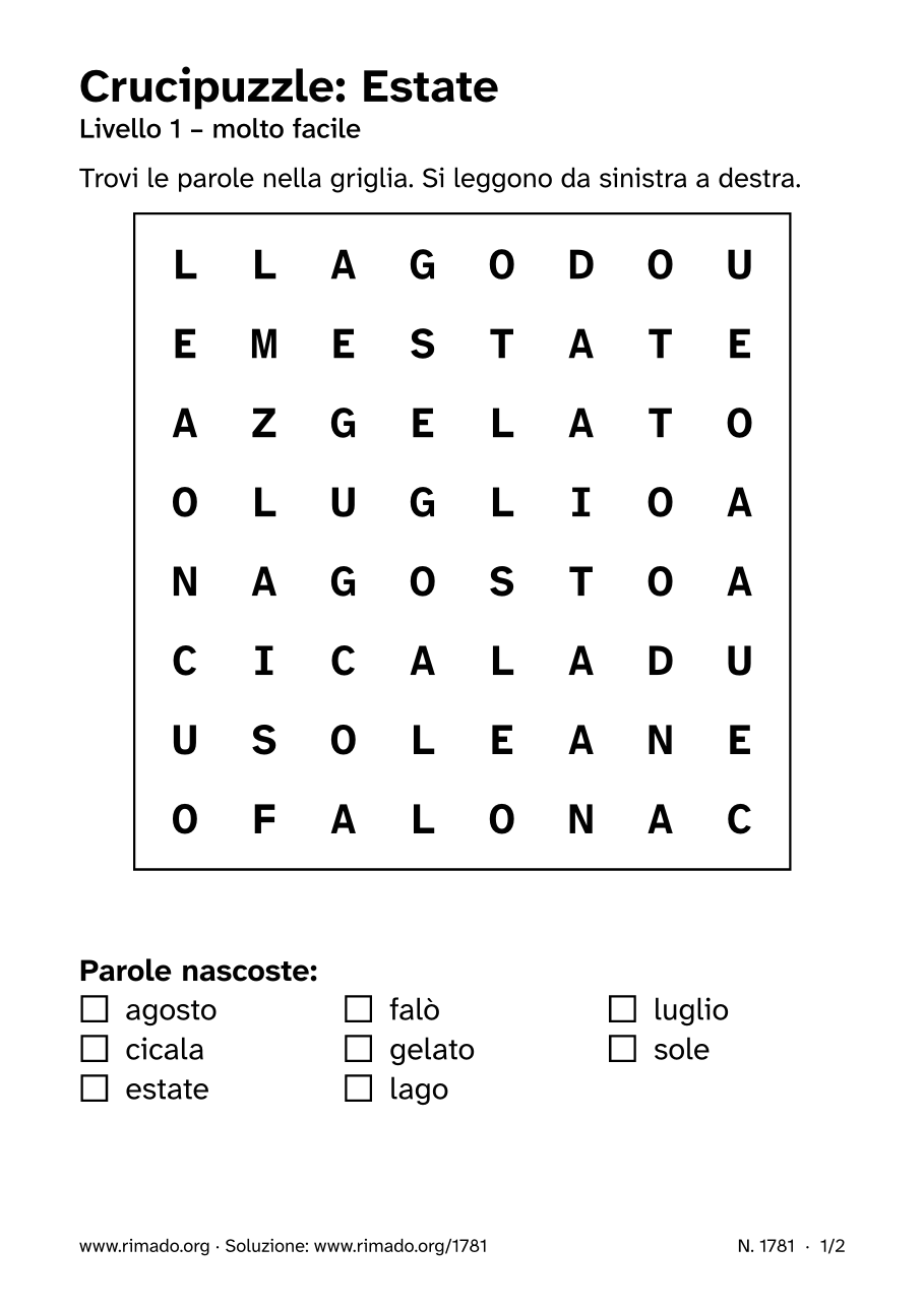 Anteprima del foglio stampato: Crucipuzzle «Estate», n. 1781