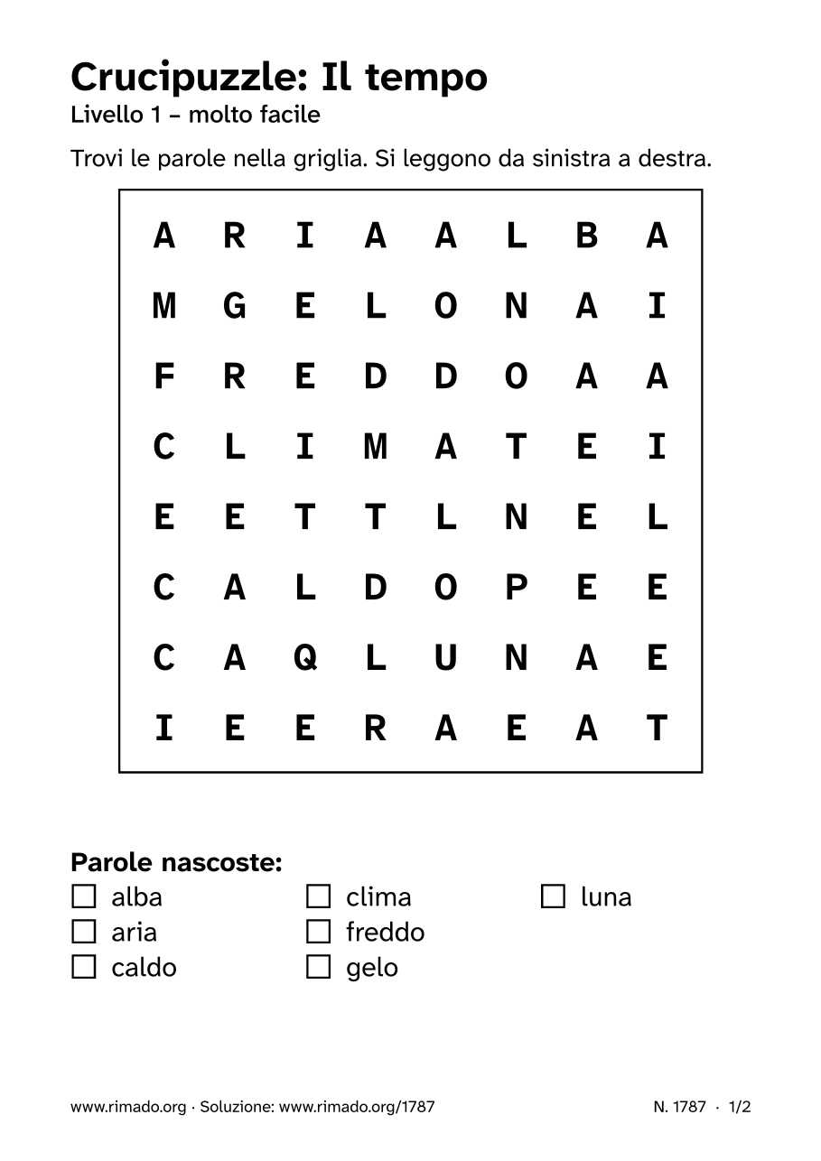 Anteprima del foglio stampato: Crucipuzzle «Il tempo», n. 1787