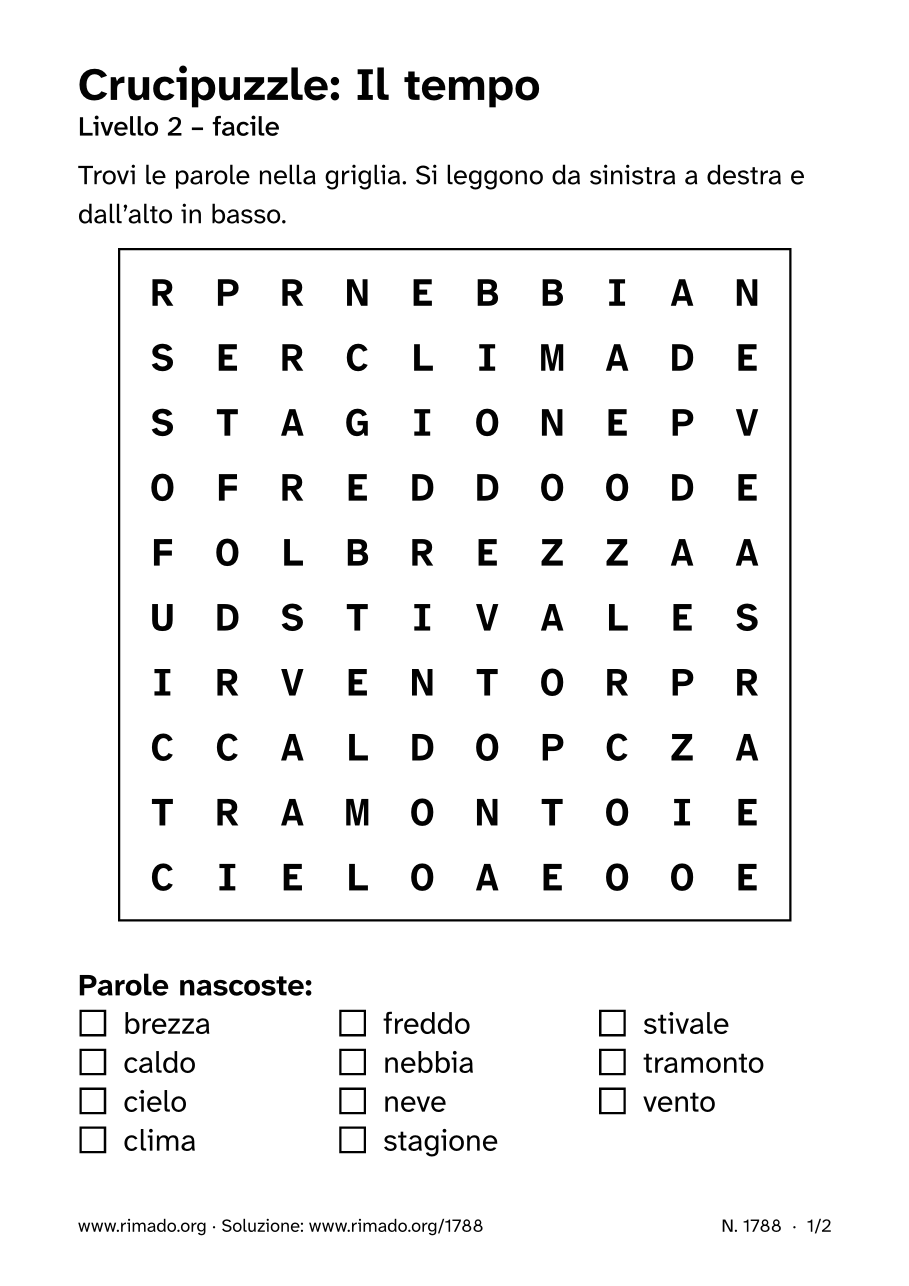 Anteprima del foglio stampato: Crucipuzzle «Il tempo», n. 1788