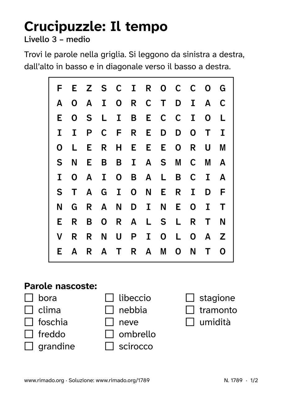 Anteprima del foglio stampato: Crucipuzzle «Il tempo», n. 1789