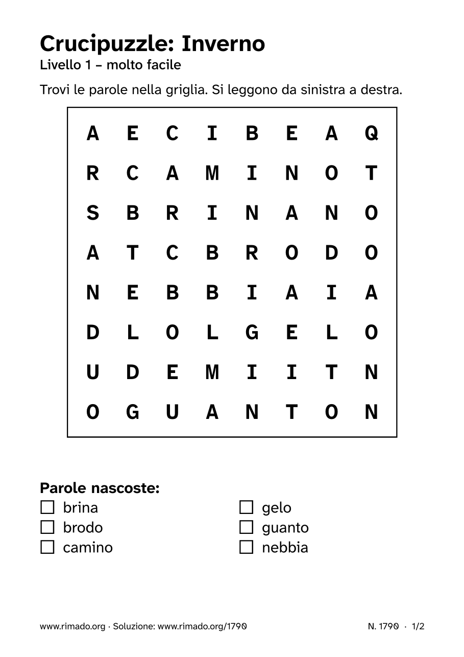 Anteprima del foglio stampato: Crucipuzzle «Inverno», n. 1790