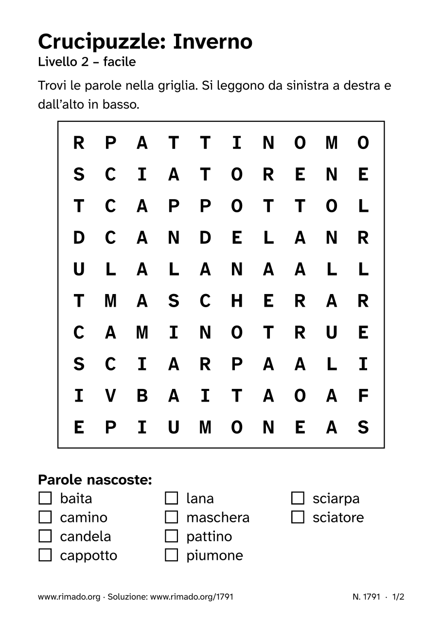 Anteprima del foglio stampato: Crucipuzzle «Inverno», n. 1791