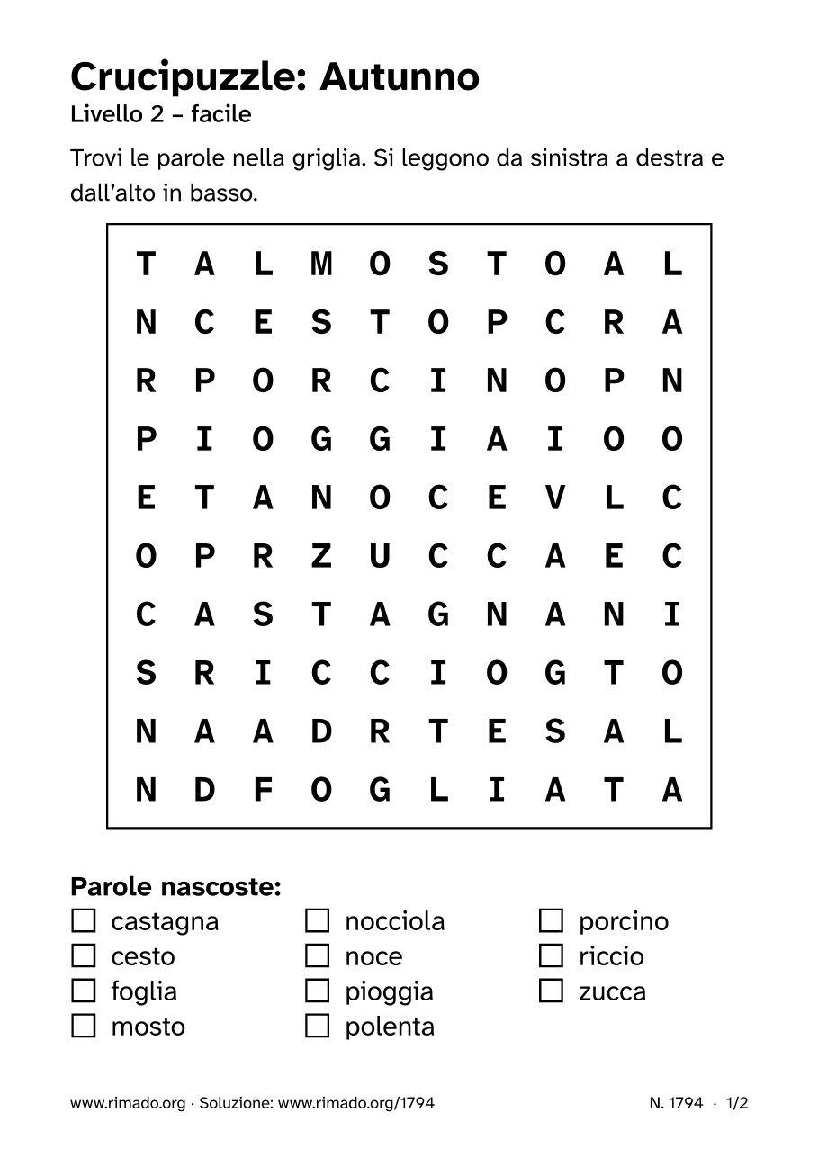 Anteprima del foglio stampato: Crucipuzzle «Autunno», n. 1794