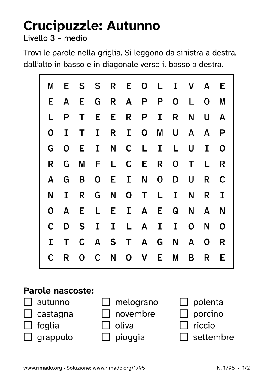 Anteprima del foglio stampato: Crucipuzzle «Autunno», n. 1795