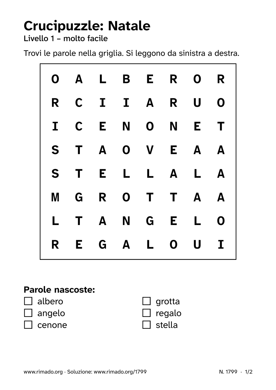 Anteprima del foglio stampato: Crucipuzzle «Natale», n. 1799