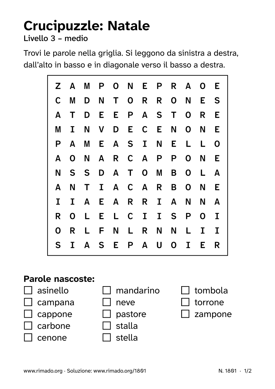 Anteprima del foglio stampato: Crucipuzzle «Natale», n. 1801