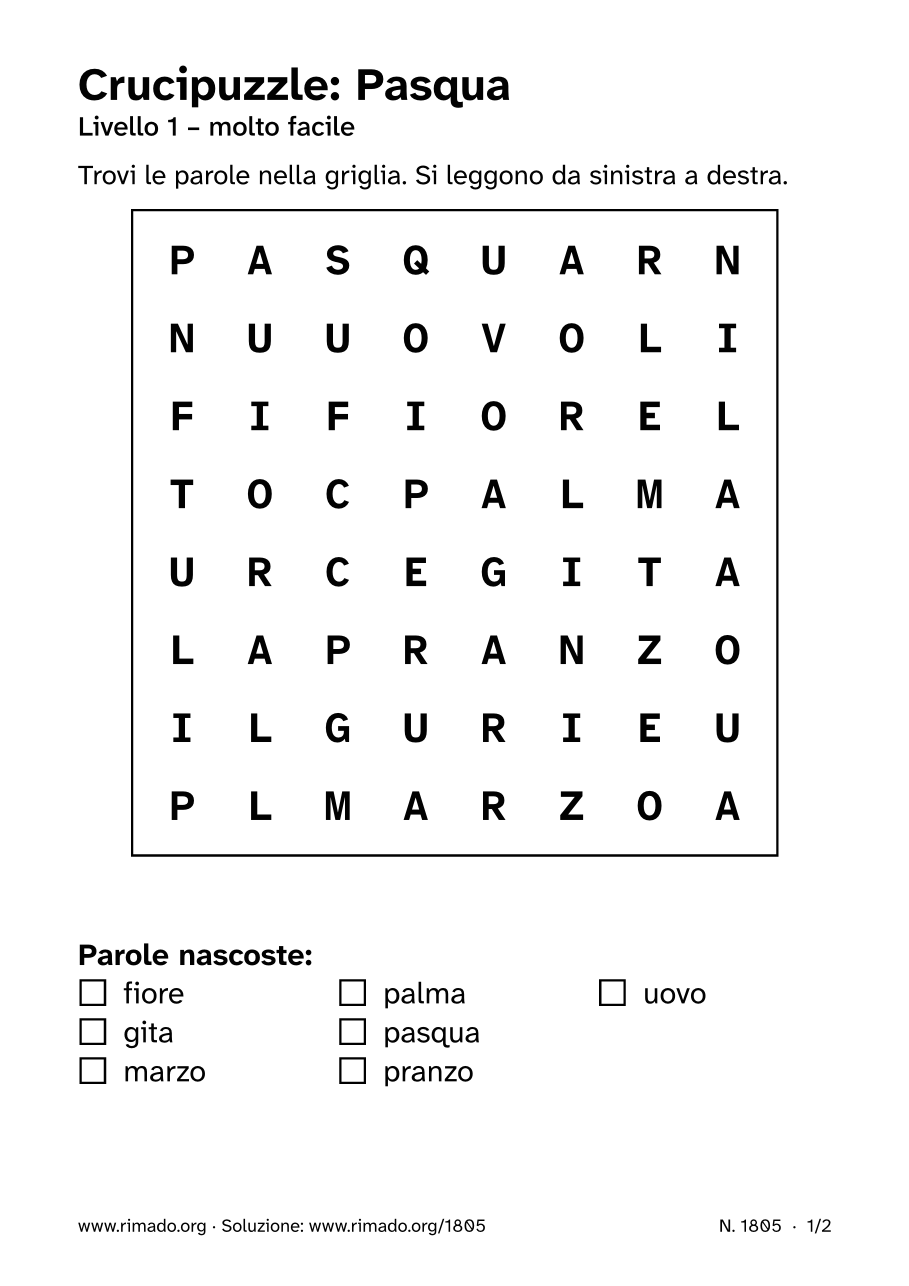 Anteprima del foglio stampato: Crucipuzzle «Pasqua», n. 1805