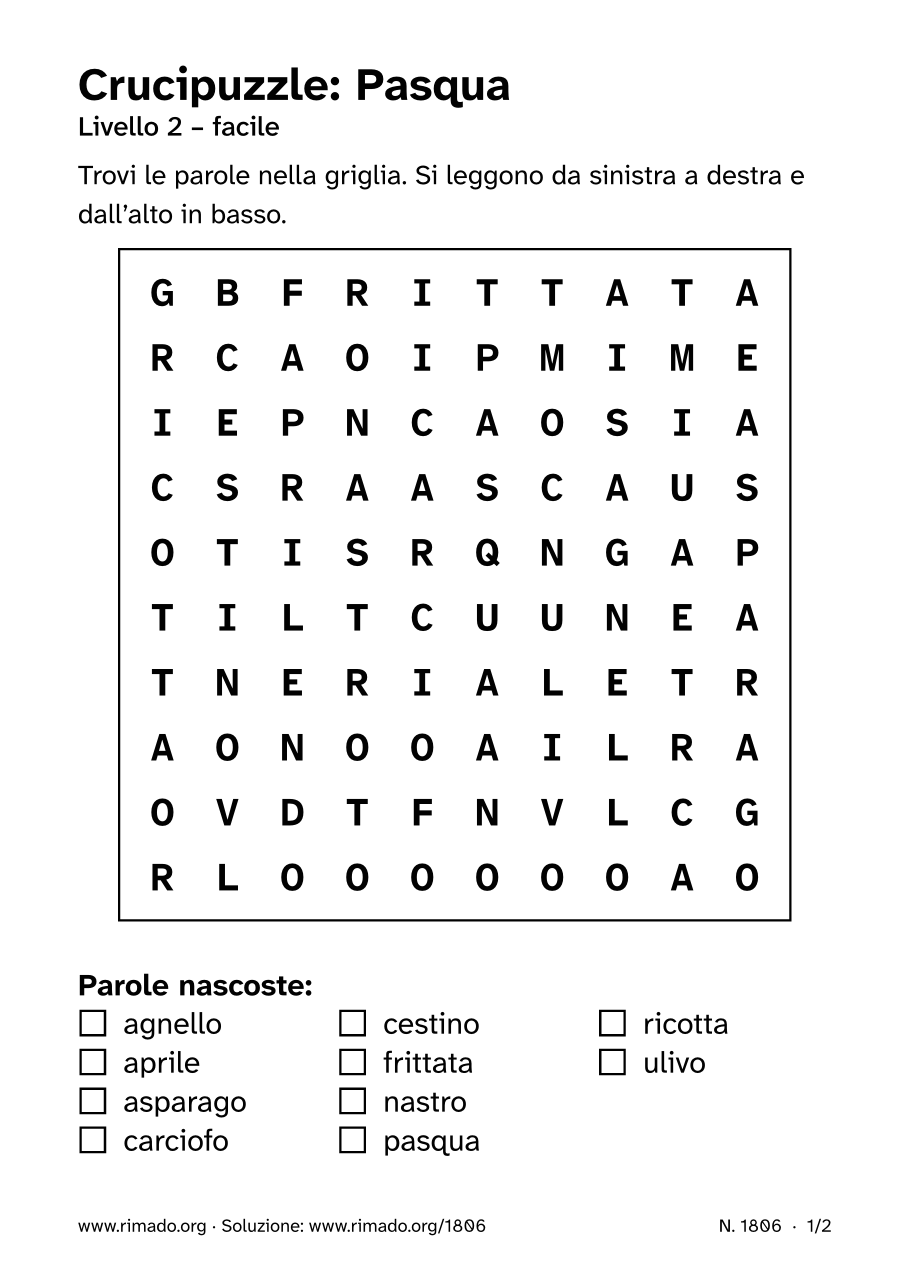 Anteprima del foglio stampato: Crucipuzzle «Pasqua», n. 1806