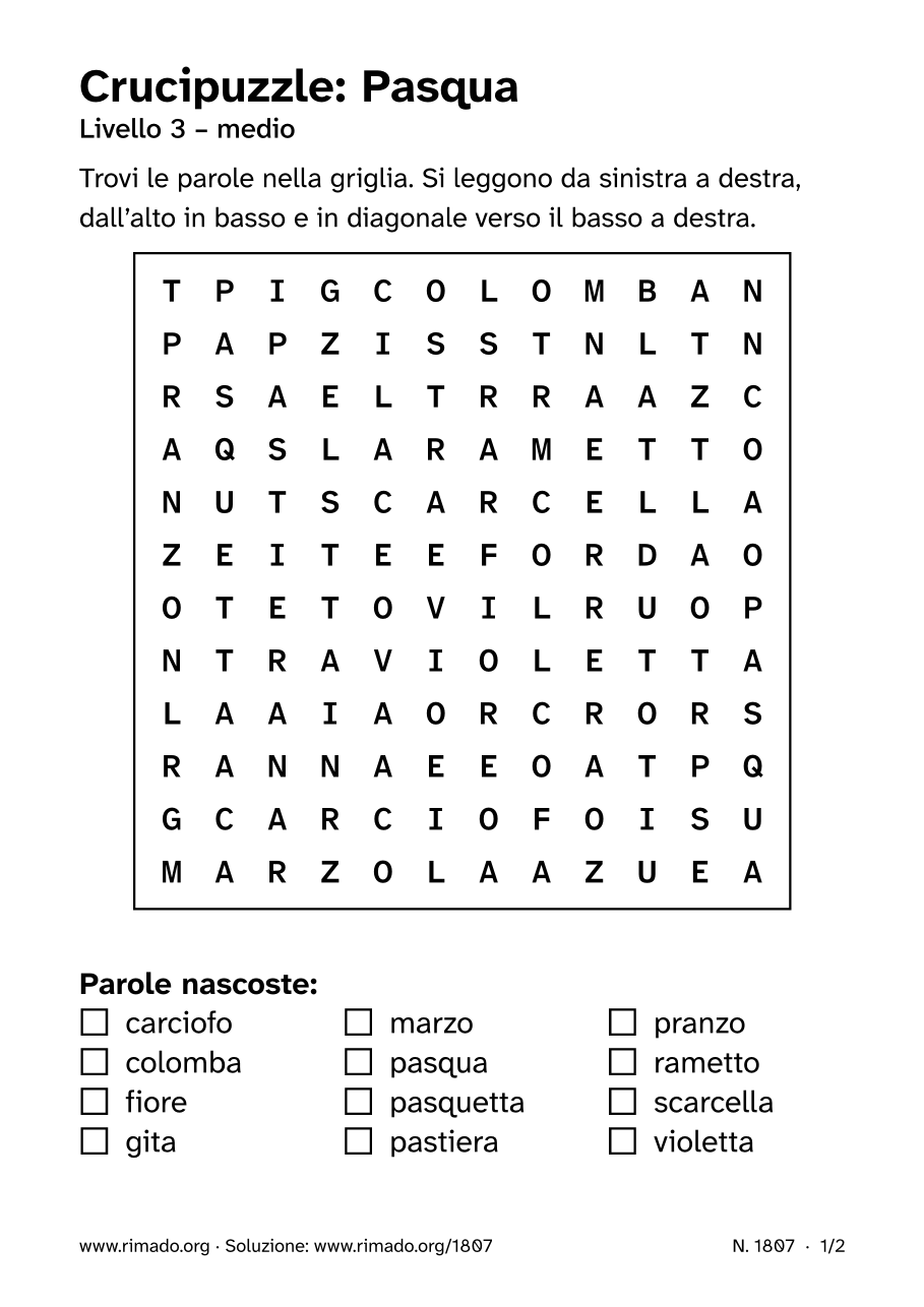 Anteprima del foglio stampato: Crucipuzzle «Pasqua», n. 1807